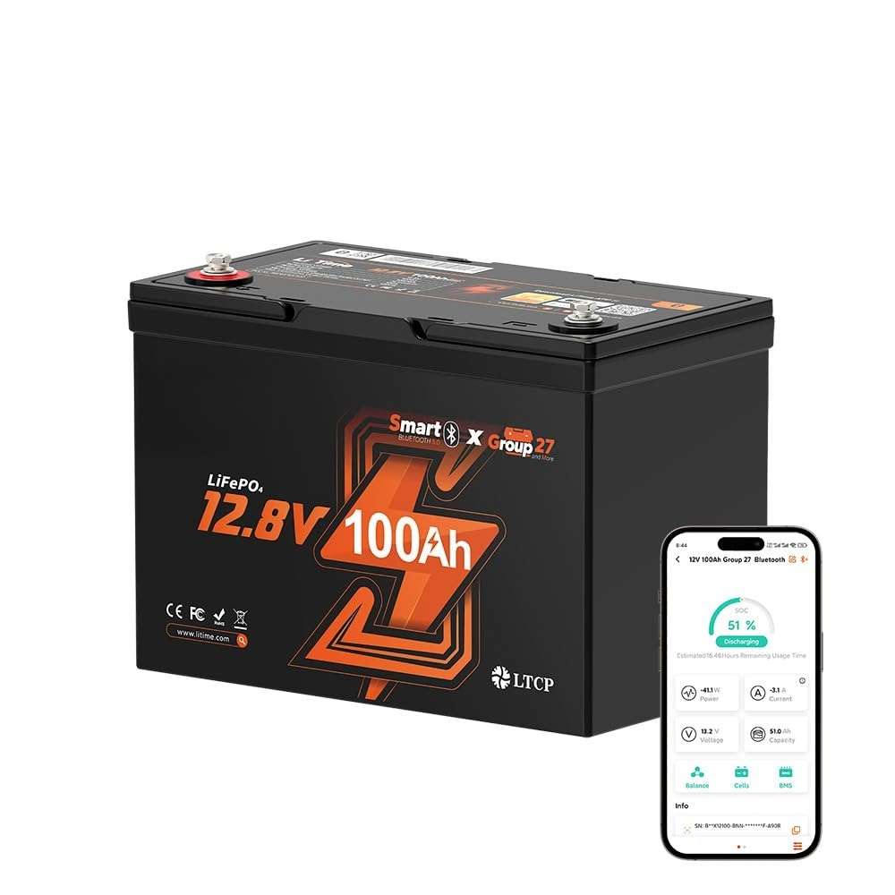 Lifepo4 12V 100Ah Bms Bluetooth - 12V 100Ah LiFePO4 Battery, Group 27